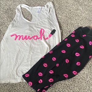 White and Black Lip Print Pajama Set